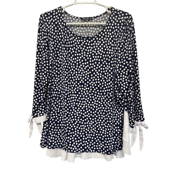 Bali Tops - Bali Corp. Womens Polka Dot Top With Bow Detail & Ruffled Hem Size XXL
